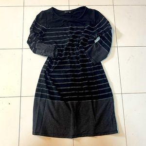 Straight form dress, grey and black with contrasting stripes